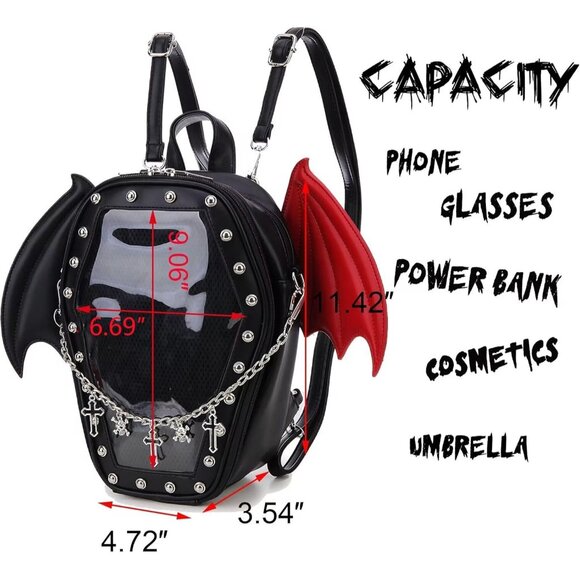 Gothic Coffin Shaped Shoulder Bag for Women Stylish Backpack for Halloween - Picture 4 of 9
